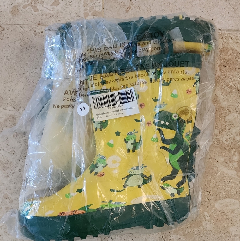 Kids Dinosaur Rain Boots - Green and Yellow